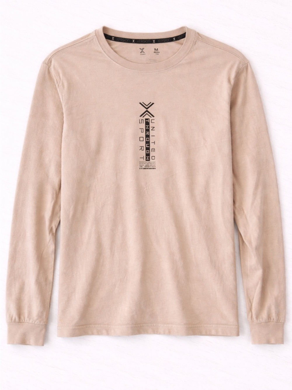 Xersion Long Sleeve Shirt Mens M Beige Athletic Graphic Tee
